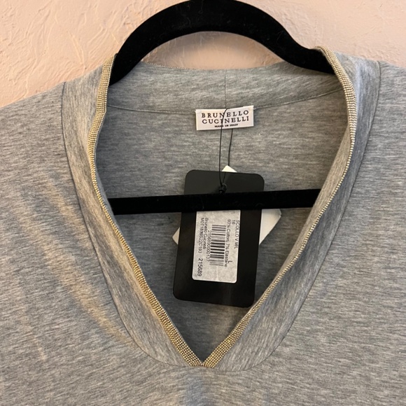 Brunello Cucinelli Scollo V Gray Cotton Long Sleeved T-shirt L - Picture 5 of 15